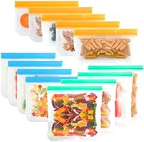 13 Pack Reusable Food Storage Bags - 4 Reusable Snacks & 4 Sandwich Bags & 5 Kids Snacks Bags, Extra Thick Leak Proof...