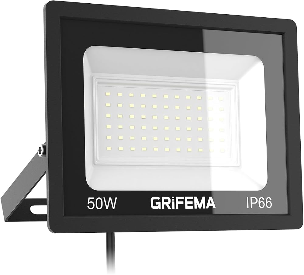GRIFEMA 50W LED Floodlight Outdoor 5500LM 6500K IP66 Adjustable 180°