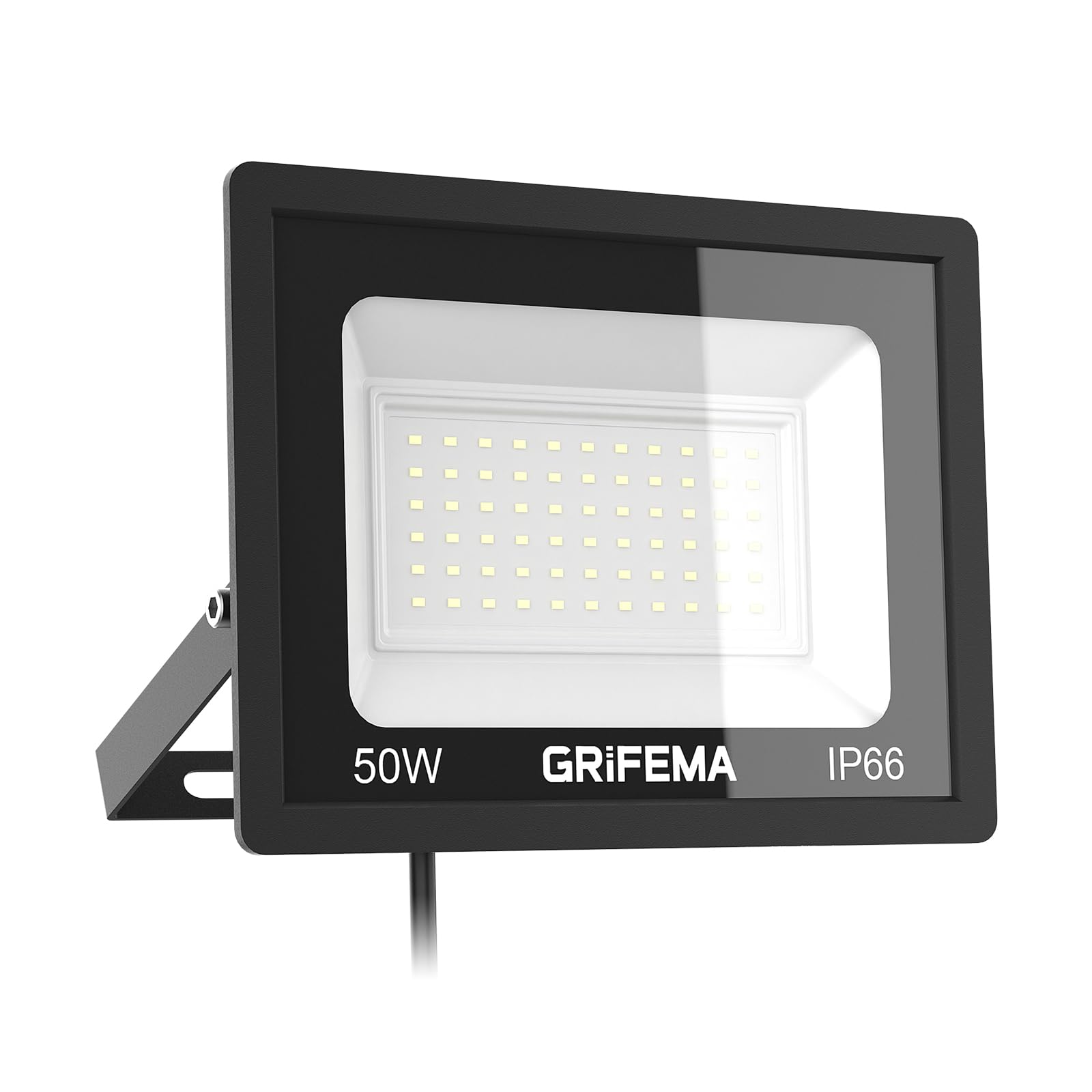 GRIFEMA 50W LED Floodlight Outdoor, 5500LM, 6500K Cool White, IP66 Waterproof, Adjustable 180° Bracket, Security Lighting for Garden, Garage, Yard, No Plug​