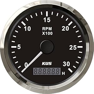 KUS Waterdichte Toerenteller RPM Maat met Uurmeter 3000RPM 85mm 12V/24V met Backlight (zwart)