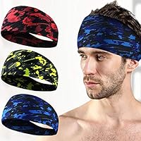 LERTREE 3 Pack Workout Headbands for Men Women, Sweat Wicking Hair Bands for Sports Fitness Yoga Running Elastic Head Band