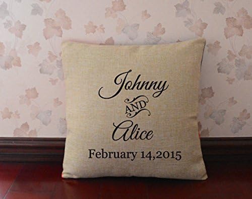 Personalised Gift Customized Name and Wedding Date Burlap Throw Pillow Covers Decorative Anniversary Gift for Her 18 x 18
