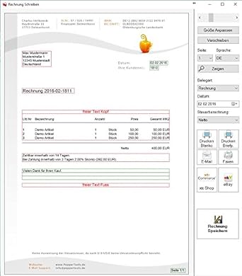 Rechnungsprogramm Software zum Rechnungen Schreiben & Drucken / Invoice (PC Windows)