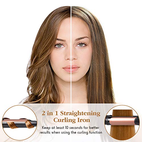 MOCREO Straightener and Curler, Mini Flat Iron Curling Iron Professional 2 in 1 Ceramic Tourmaline Coated Straightening Curling Iron Travel Dual Voltage(BLACK)
