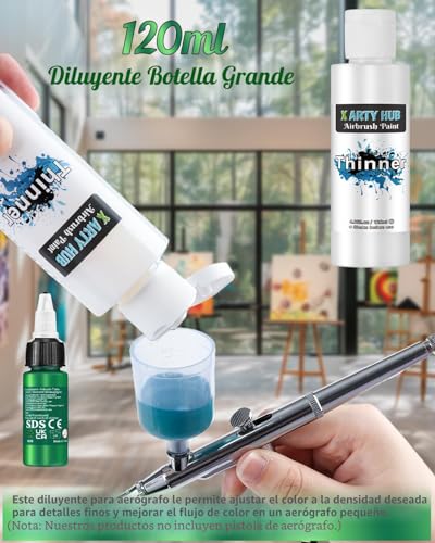 X ARTY HUB Airbrush Paint – 42 Colours with 120 ml Thinner, Acrylic Paints for Model Making, Ready to Use, Water-Based Set with Iridescent, Fluorescent and Metallic Colours