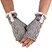 Sunward New Womens Lace Knitted Fingerless Gloves Arm Warmer Thumb Hole Mittens (Grey button)