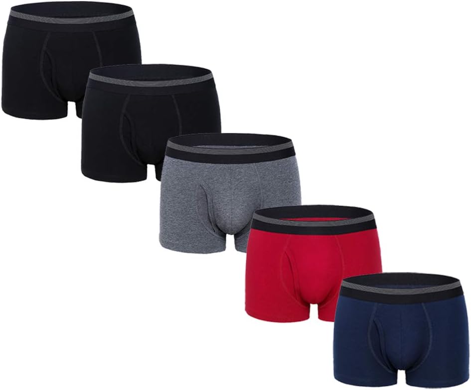 CSYER Mens Boxer Briefs, H:5 Pack Multi Color 2 (Short with Fly), Size M 31"-33"