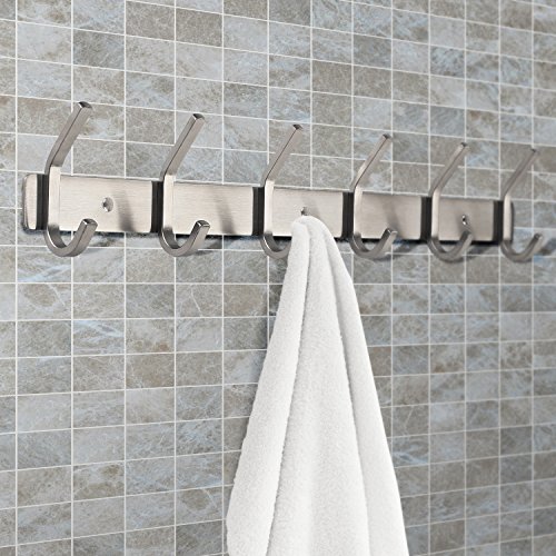HOMFA Coat Hook Wall Mounted Stainless Steel Hook Rack with 6 Dual Hanger Hooks for Coats, Hats