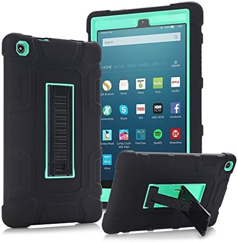 Case for All New Fire HD 8 2016 6th Release,LPro Hybrid Armor Defender Full Body Protective Case Cover with Build in Kickstand for Amazon Fire HD 8 2016 Release(Black and Mint Green)