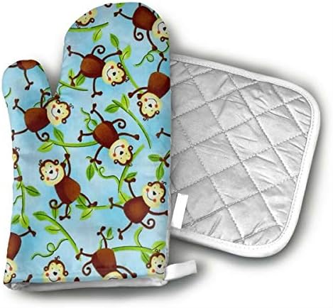 Ubnz17X Jungle Camp Monkeys Oven Mitts and Pot Holders for Kitchen Set with Cotton Non-Slip Grip,Heat Resistant