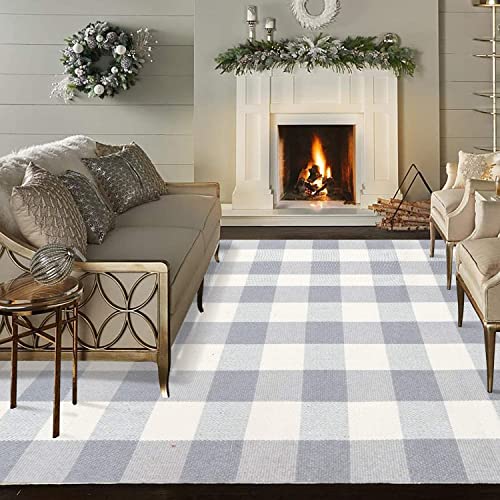 LEEVAN Buffalo Plaid Outdoor Rug 4x6 ft Grey Buffalo Check Rug Hand