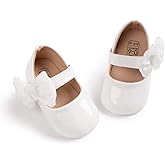 Bellocasa Baby Mary Jane Flats for Girls with Bowknot Cotton Anti Skid Sole Infant First Walker Princess Dress Crib Wedding Shoes
