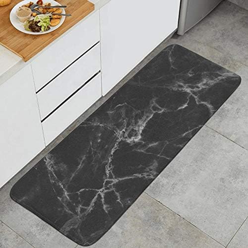 4718 Long Kitchen Mat Black White Marble Microfiber Rubber Backing Nonslip Waterabsorbent Antifatigue Custom Foam Kitchen Rugs