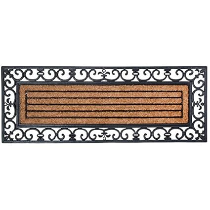 Esschert Design Schmutzfangmatte, Fußmatte in schwarz aus Gummi, mit Kokoseinlage, rechteckig, extra breit, ca. 120 cm x 45 cm