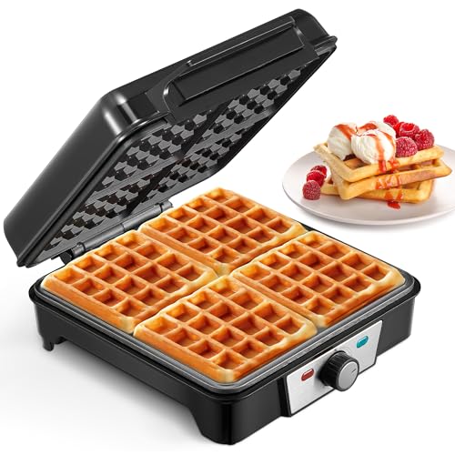 VINATO Waffle Maker, Waffle Maker, 4 Slice Square Waffle Maker, 1200W