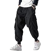Men's Joggers Pants Casual Baggy Cotton Drawstring Tapered Sweatpants Cargo Hippie Loose Fit Trousers with Multi-Pocket