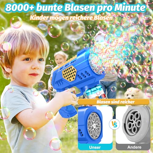 Vansky Automatic Children's Bubble Gun for Party: Bubble Machine with LED Light & 110 ml Tank One Button Start Bubble Gun with 8000+ Soap Bubbles for Children's Birthday Parties (3+ Years)