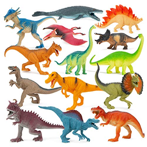 Boley 14 Pk Dinosaur Toys for Kids with Educational Pamphlet 9" Long