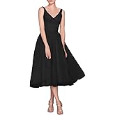 Tea Length A-Line V Neck Formal Evening Party Gowns for Women Sleeveless Puffy Midi Tulle Cocktail Prom Dress