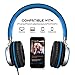 Honstek Headphones, Foldable Lightweight On-Ear Headphones for Kids Girls Adults, Stereo Wired Comfortable Headset Compatible with iPhone iPad PC Xbox Tablets MP4 (Black/Blue)