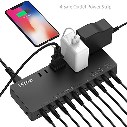 Hiree Guitar Pedal Power Supply Adapter Station Distributor 10 Isolated DC Output for 9V/12V/18V Effect PedalBoard with 4 AC Outlet for Charging Speaker, Musical Instruments