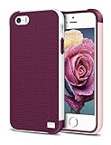 EXSEK iPhone 5/5S SE Case, Hybrid Impact Ultra Slim 3 Color Shockproof Case [Anti-Slip] [Extra Front Raised Lip] Scratch Resistant Soft Gel Bumper Rugged Case for iPhone 5/5S (Wine Red)