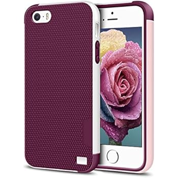 EXSEK iPhone 5/5S SE Case, Hybrid Impact Ultra Slim 3 Color Shockproof Case [Anti-Slip] [Extra Front Raised Lip] Scratch Resistant Soft Gel Bumper Rugged Case for iPhone 5/5S (Wine Red)