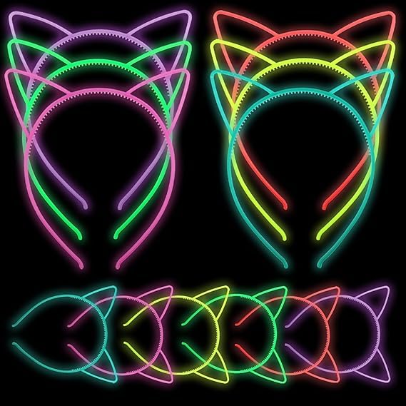 Candygirl Cat Ears Headbands for Girls Women DIY Plastic Elastic Hair Bands Candy color Alice Hairbands for Girls Party Decorations ((6pcs Noctilucence) Multicolor)