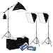 DayFlo EZ Lite 3-Fixture Lighting Kit - Portable 3 Light Portrait & Small Group Studio Setup for Photo and Video with 3x 70w bulbs, 3x 24x24 Softboxes, 2x 6ft Stands, 1x Boom Stand and 1x Travel Case