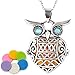 Aromatherapy Essential Oil Diffuser Necklace Owl Locket Pendant with 6 Multi-Colored Refill Pads and 24