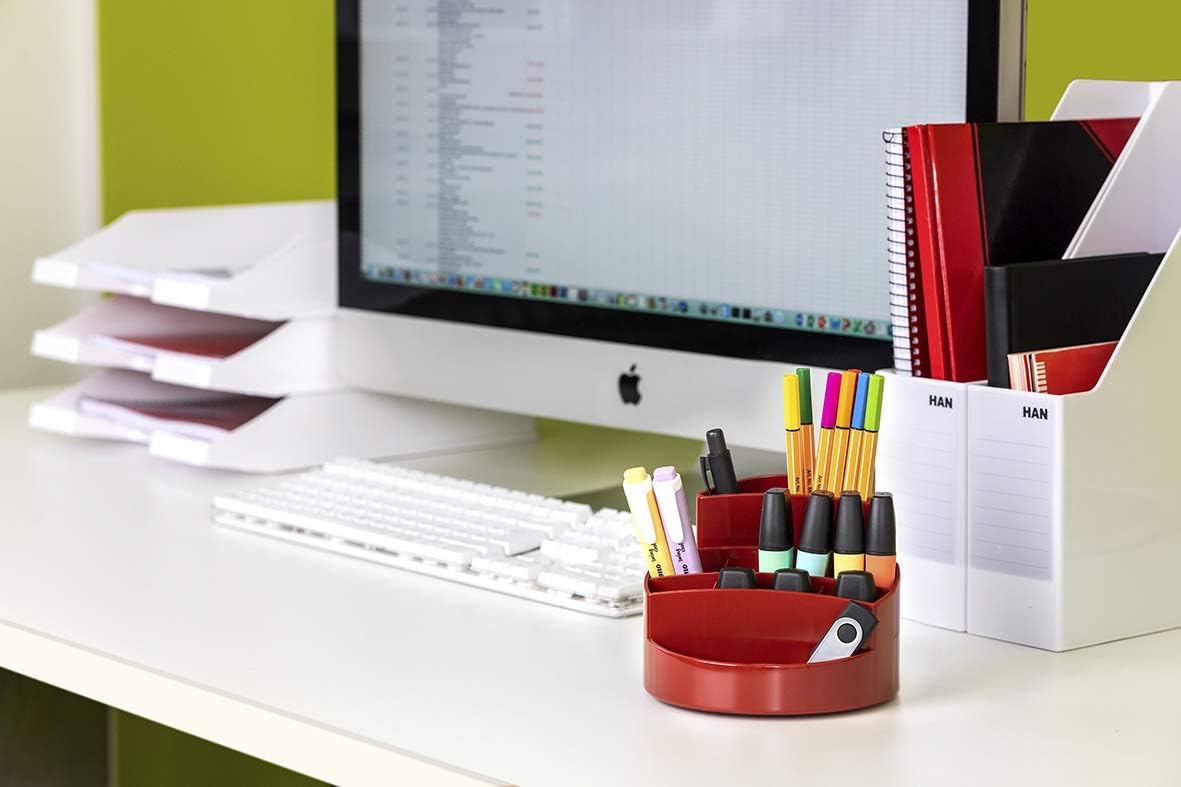HAN 17460-17, RONDO Desk tidy. Elegant, glossy, premium quality with 9 compartments, red, 140x140x109mm - Image 5