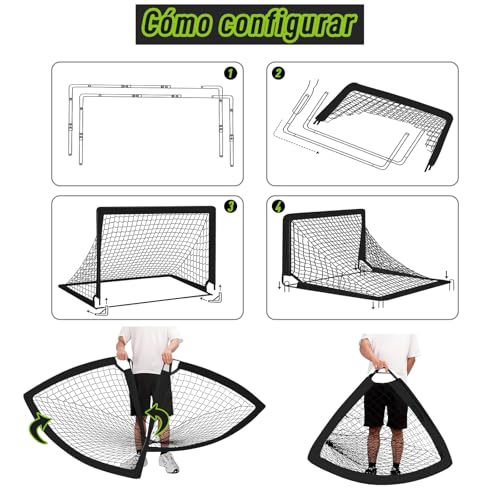 MIAOKE - Portería de Fútbol para Patio Trasero, 2 Porterías de Fútbol Portátiles de 4 x 3 Pies, Equipo de Entrenamiento con Pelota, 10 Conos, Bolsa de Transporte