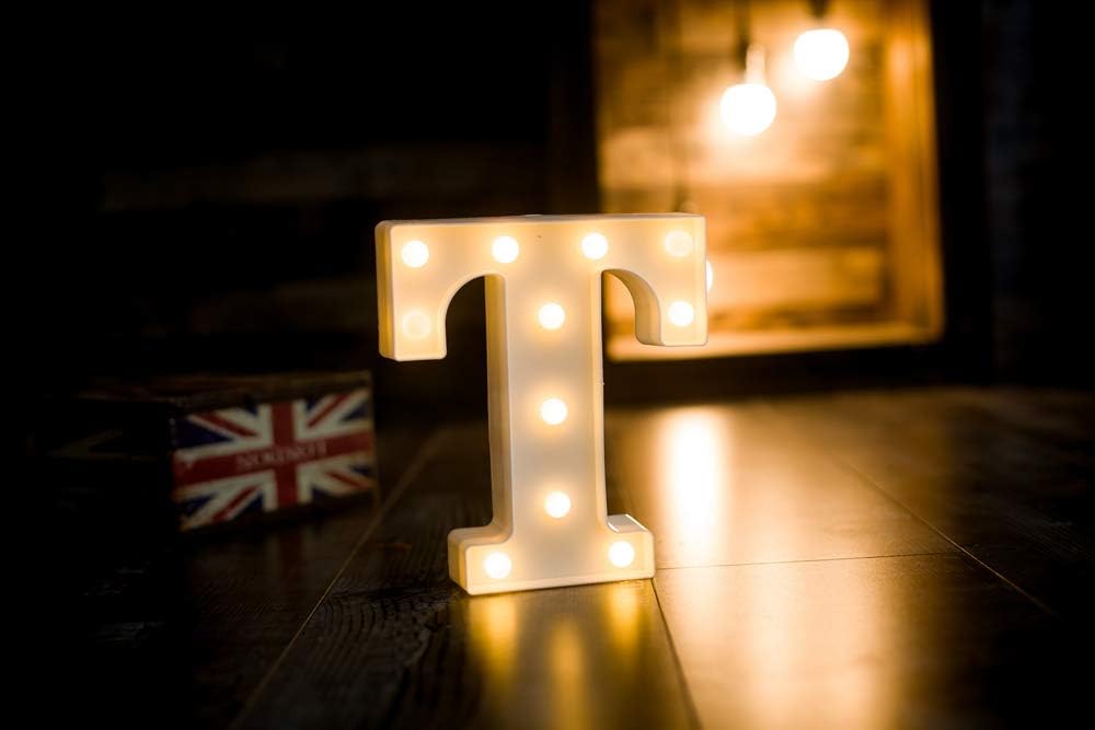 Foaky LED Letter Lights Sign 26 Alphabet Light Up Letters Sign for Night Light Wedding Birthday Party Battery Powered Christmas Lamp Home Bar Decoration (T) - Image 3