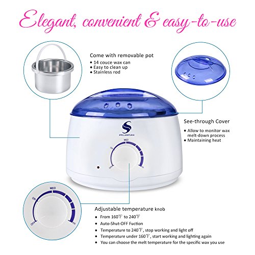 Electric Waxing Kit - Includes 4 Different Hard Wax Beans 100g/Bag (Strawberry, Rose, Lavender, Honey) 30 Applicator Sticks - Professional Hair Removal at Home! depilatory beans safe for Men & Women