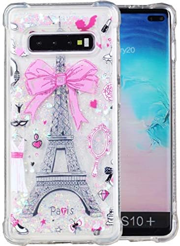 S10 Plus Case, Galaxy S10 Plus Case, iYCK Soft Rubber TPU Bumper Flowing Floating Liquid Infused Quicksand Luxury Bling Glitter Sparkle Protective Case Cover for Samsung Galaxy S10 Plus - Eiffel Tower