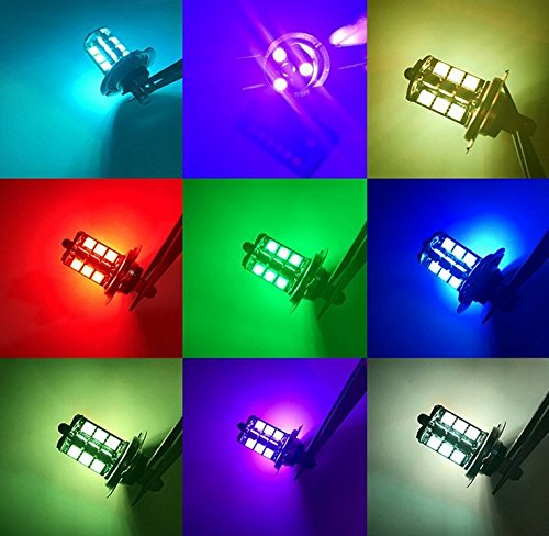 Keyecu 2 Pieces 12V 27-SMD 5050 Multi-Color RGB LED Replacement Bulbs For Fog Lights or Driving Lights with Remote (H4)