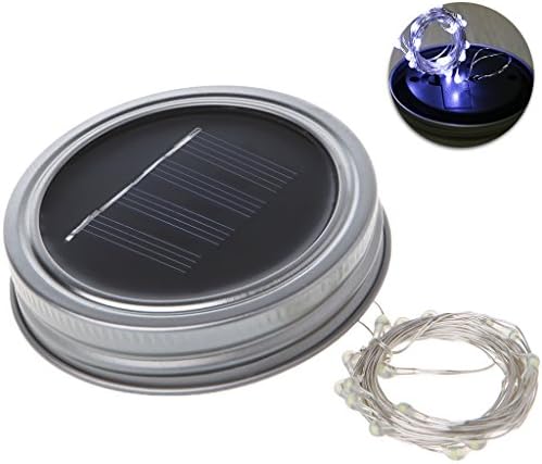 YDZN DIY Light String Solar Battery Operated Mason Jar Lid Copper wire Strip string ,20 LED 2m Lenth(white)