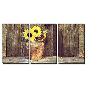 Rustic Vase with Sunflowers - Canvas Art Wall Art - 16"x24"x3 Panels