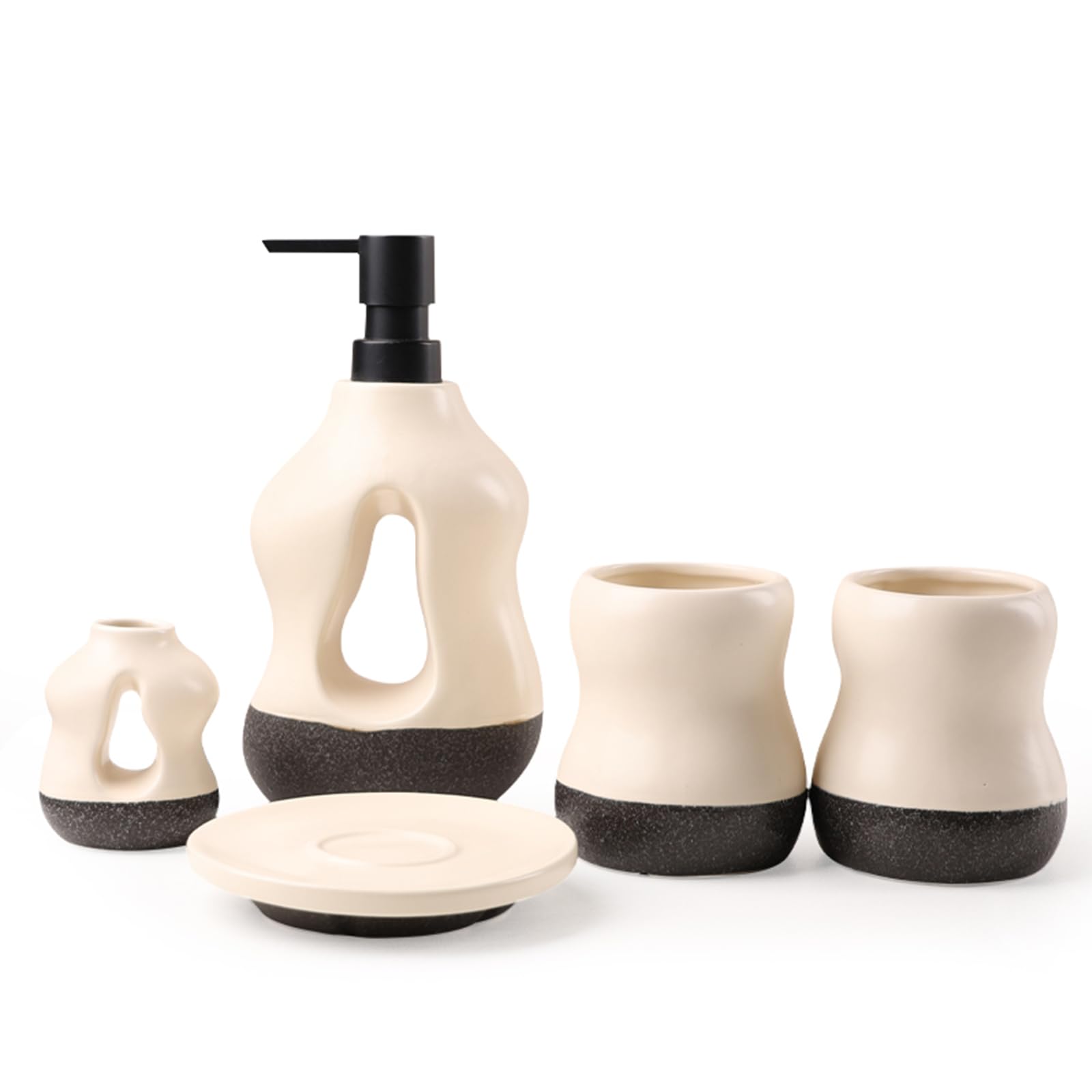 Photo 1 of 5PCS Bathroom Accessories Set, Two Toothbrush Cups, Soap Dispenser, one Aromatherapy Decorative Cup, and one soap Dish?Bathroom Organizer for Modern Bathrooms