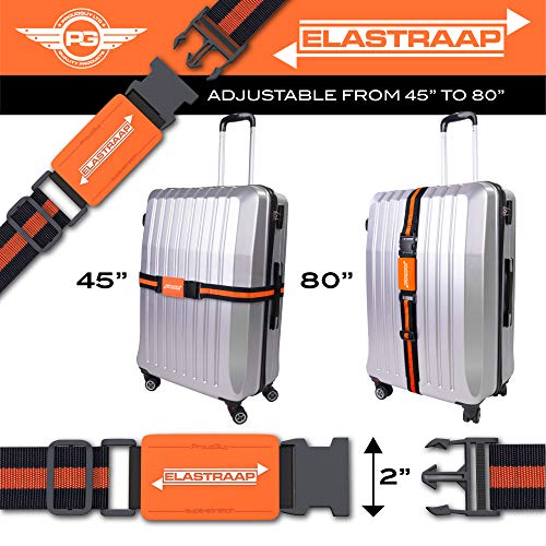Luggage Straps, Adjustable Non-Slip Baggage Belts- Suitcase Bands For Travel Bag (1 Strap, Orange Stripe 1pk)