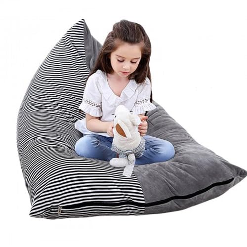Fangehong 1 Pack Stuffed Animal Storage Bean Bag Chair Sofa Seat Cover, Large Stuffed Toys Organizer Bag with Zipper, Beanbag Holder Chairs without Filling Plush Toys for Kids and Adults (A)