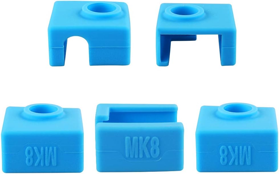 5PCS 3D Printer Heater Block Silicone Cover High-temperature Resistant MK8 Silicone Cover Compatible with CR-10/10S/S4/S5/Ender 3/ANET A8 Blue