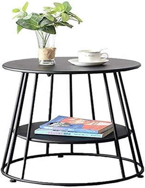 Njyt End Tables Iron Coffee Table Small Modern Apartment Living Room Sofa Bedside Table Round Side Table Double Layer End Table Color Black Size 55cm Amazon Co Uk Kitchen Home