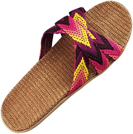 Women Flip Flop Sandals Linen with Colorful belt - Purple. Size:6B(M)US