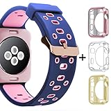 Oitom 38mm Soft Breathable Silicone Replacement Wristband Straps with Plated TPU Protective Case for Apple Watch Nike+,Series 1,Series 2,Sport,Apple Watch Edition M/L Size (Blue/Pink 38mm)