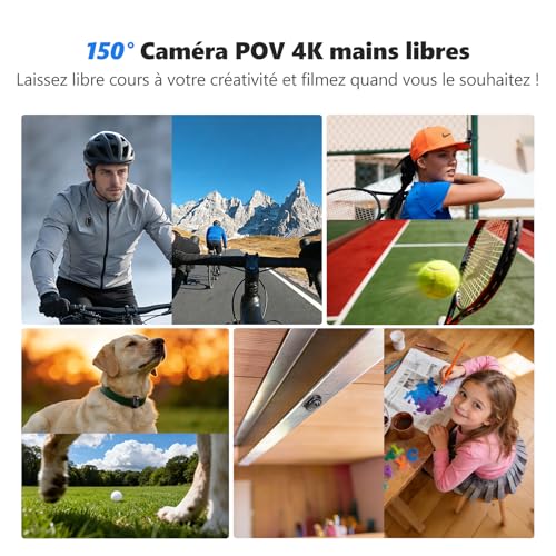 Vlogging Camera 4K 30FPS, 64GB Action Camera, POV Portable Hands-Free, Waterproof 30m Sports Camera, 150°Mini Cam Sports Body Pedestrian for Bike, Skiing, Diving, 270 Min Runtime