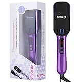 Kirecoo Hair Straightener Brush Ceramic Heating Digital Hair Straightening Brush Adjustable Temperature (Purple)