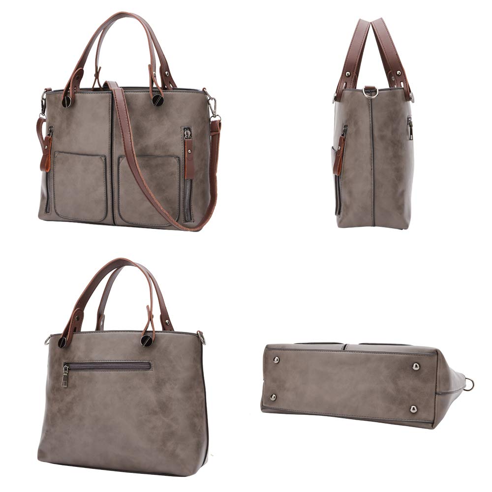 Women Bag Stylish Top-Handle Handbags Lady Fashion Big Purse Shoulder Crossbody Bags (Grey)