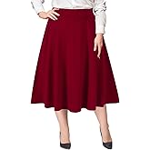 Moon Wood Women's Plus Size Midi Skirt High Elastic Waist A-Line Flared Skater Skirts with Pockets