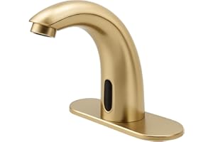 Brushed Gold Touchless Bathroom Sink Faucet - Battery Operated Automatic Motion Sensor Hands Free Faucet with Hot and Cold Mi